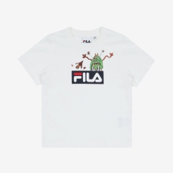 Fila Doodle Monde Box Logo - Poikien Poolopaita - Valkoinen | FI-95840